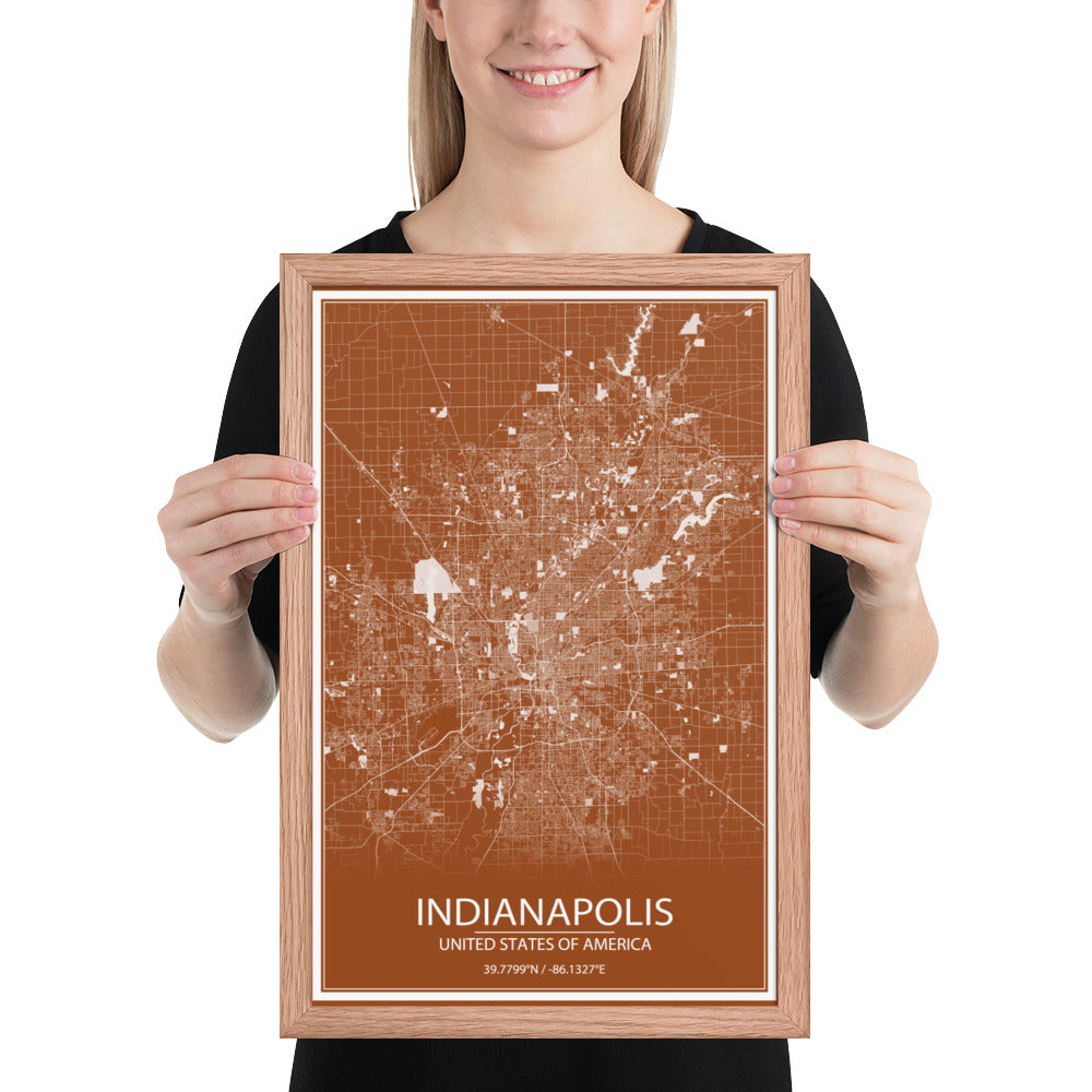 Indianapolis Brown and White Framed Map