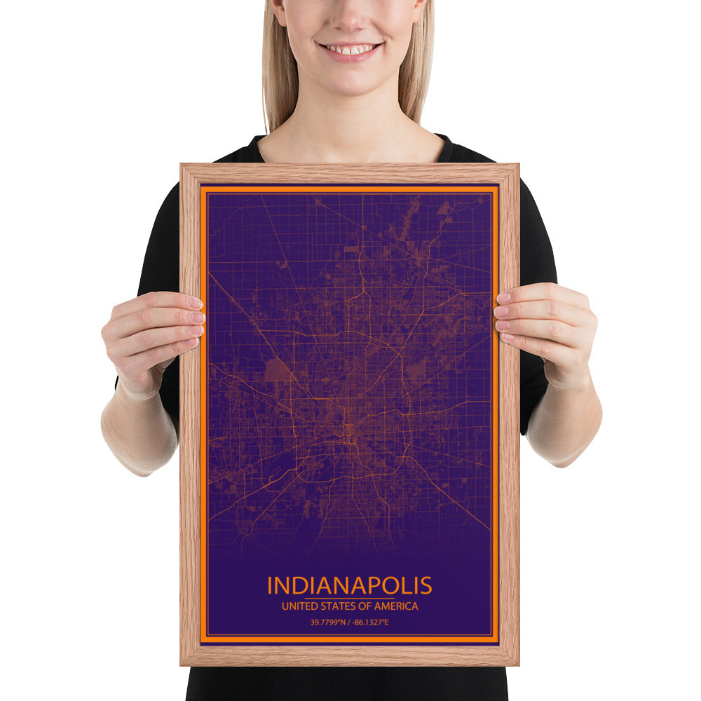 Indianapolis Purple and Orange Framed Map