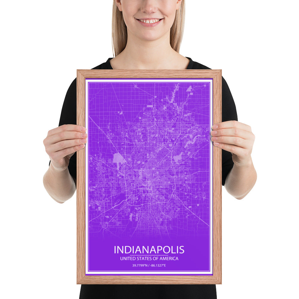 Indianapolis Purple and White Framed Map