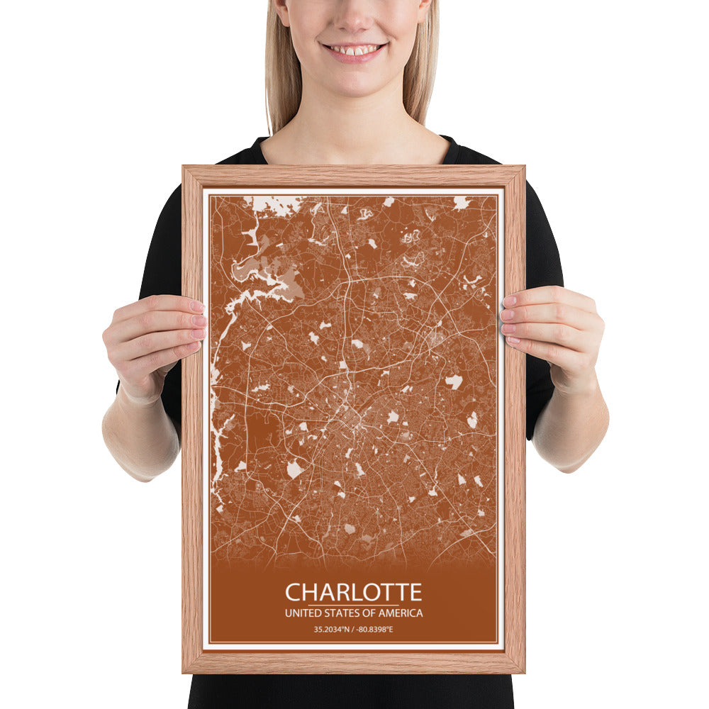 Charlotte Brown and White Framed Map