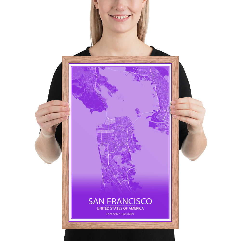 San Francisco Purple and White Framed Map