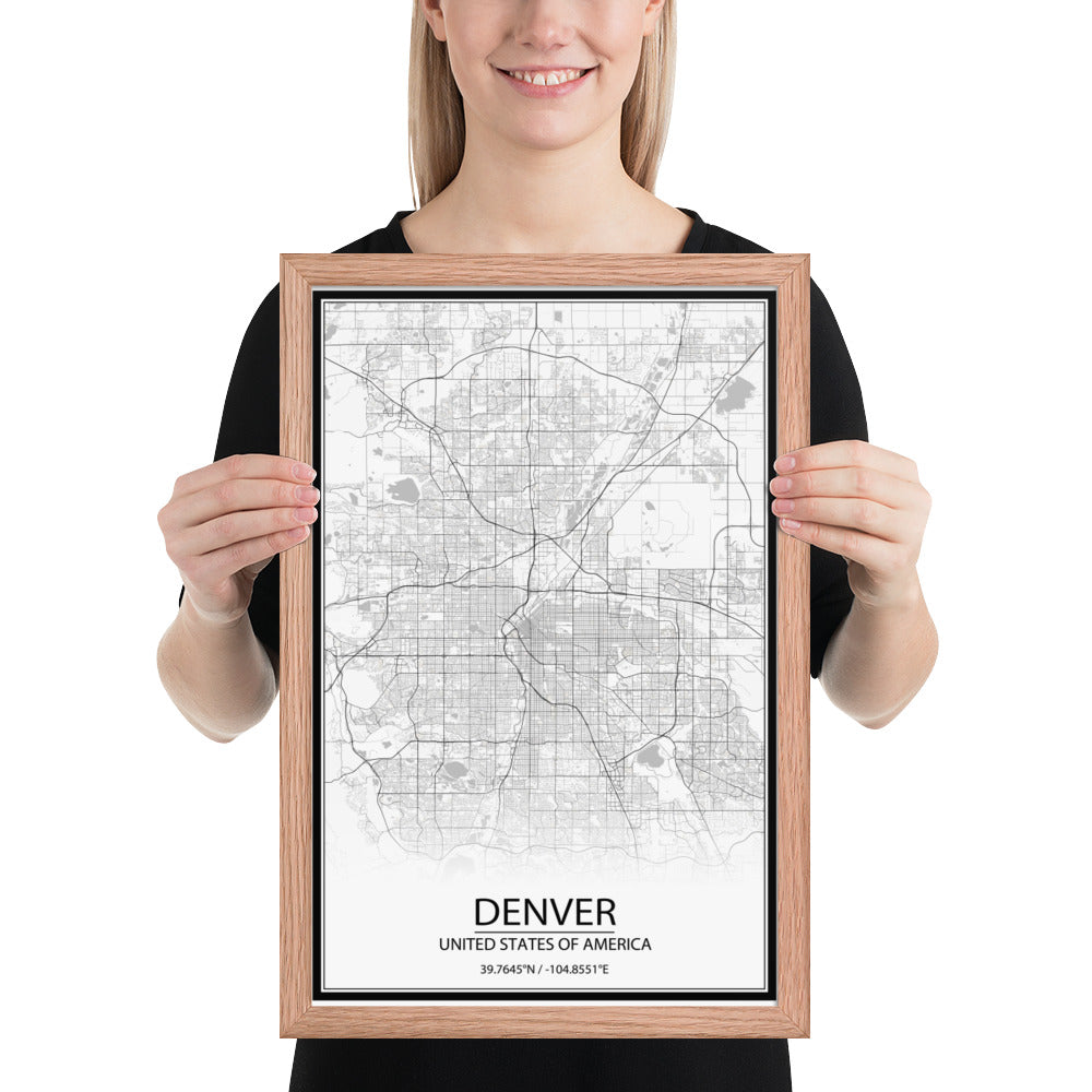 Denver White Framed Map