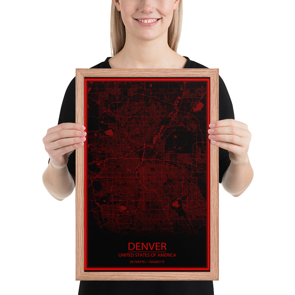 Denver Black and Red Framed Map