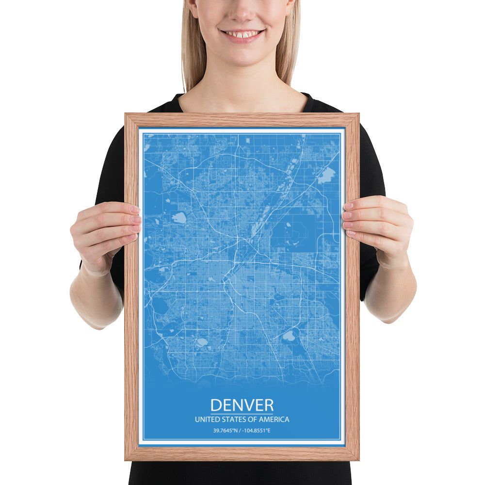 Denver Blue and White Framed Map