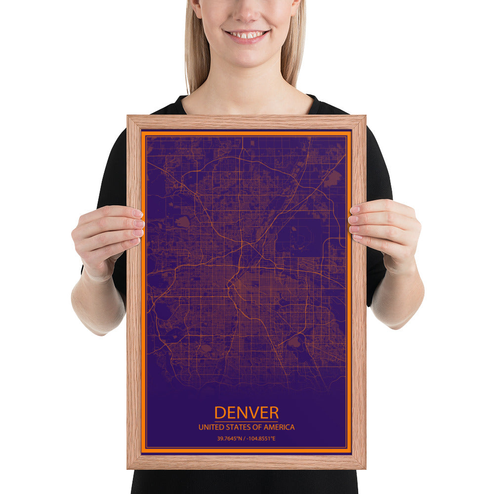 Denver Purple and Orange Framed Map