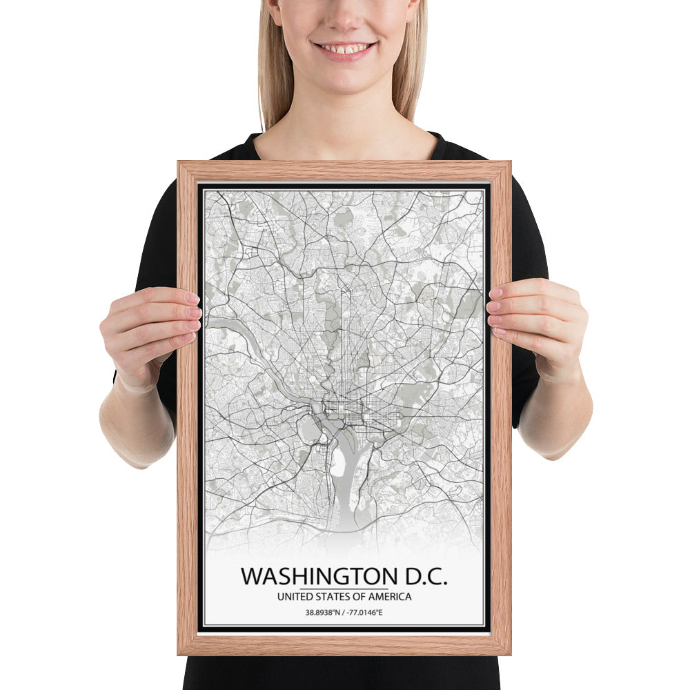 Washington, D.C. White Framed Map