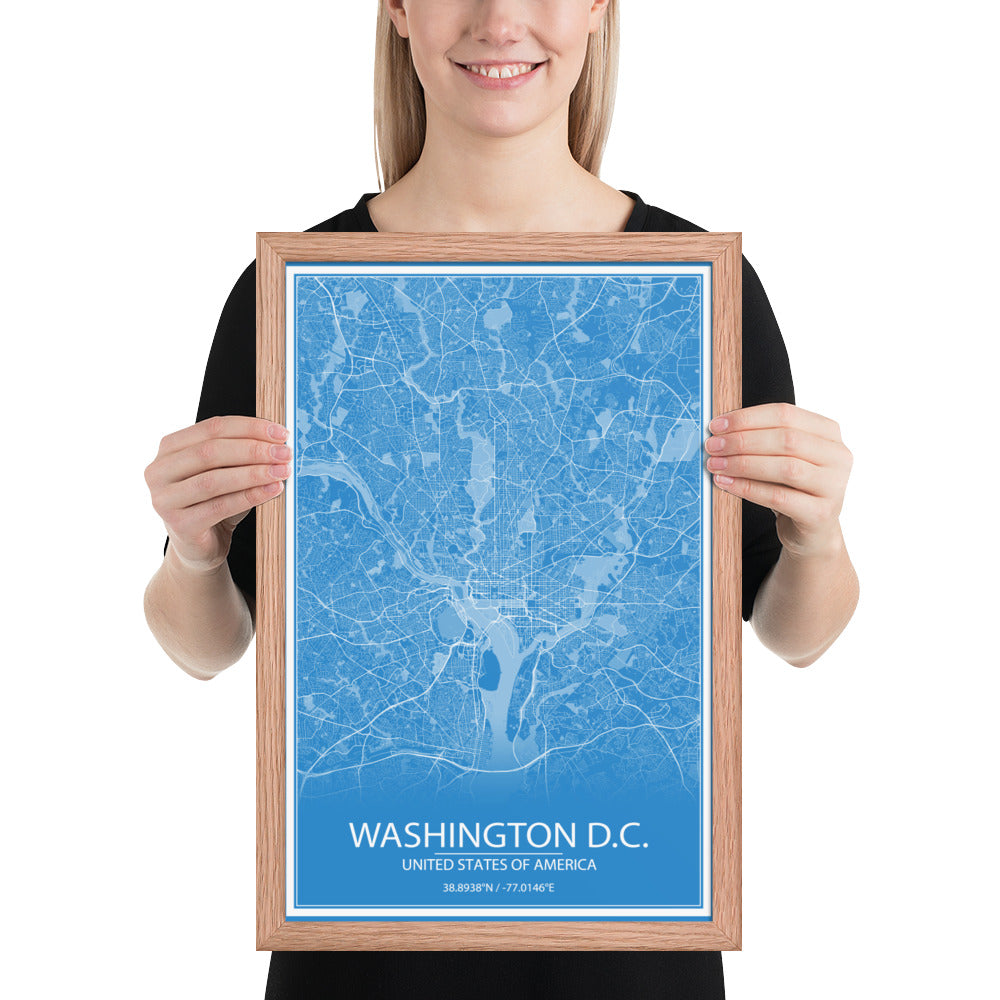 Washington, D.C. Blue and White Framed Map