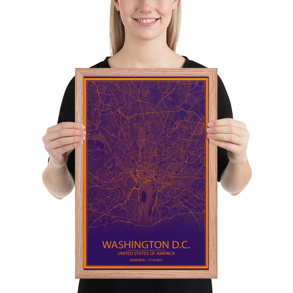 Washington, D.C. Purple and Orange Framed Map