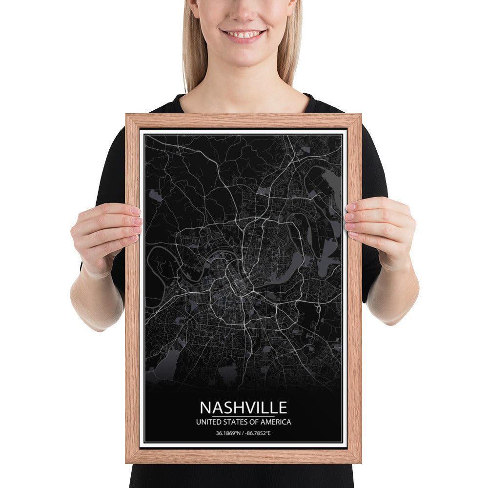 Nashville Black Framed Map