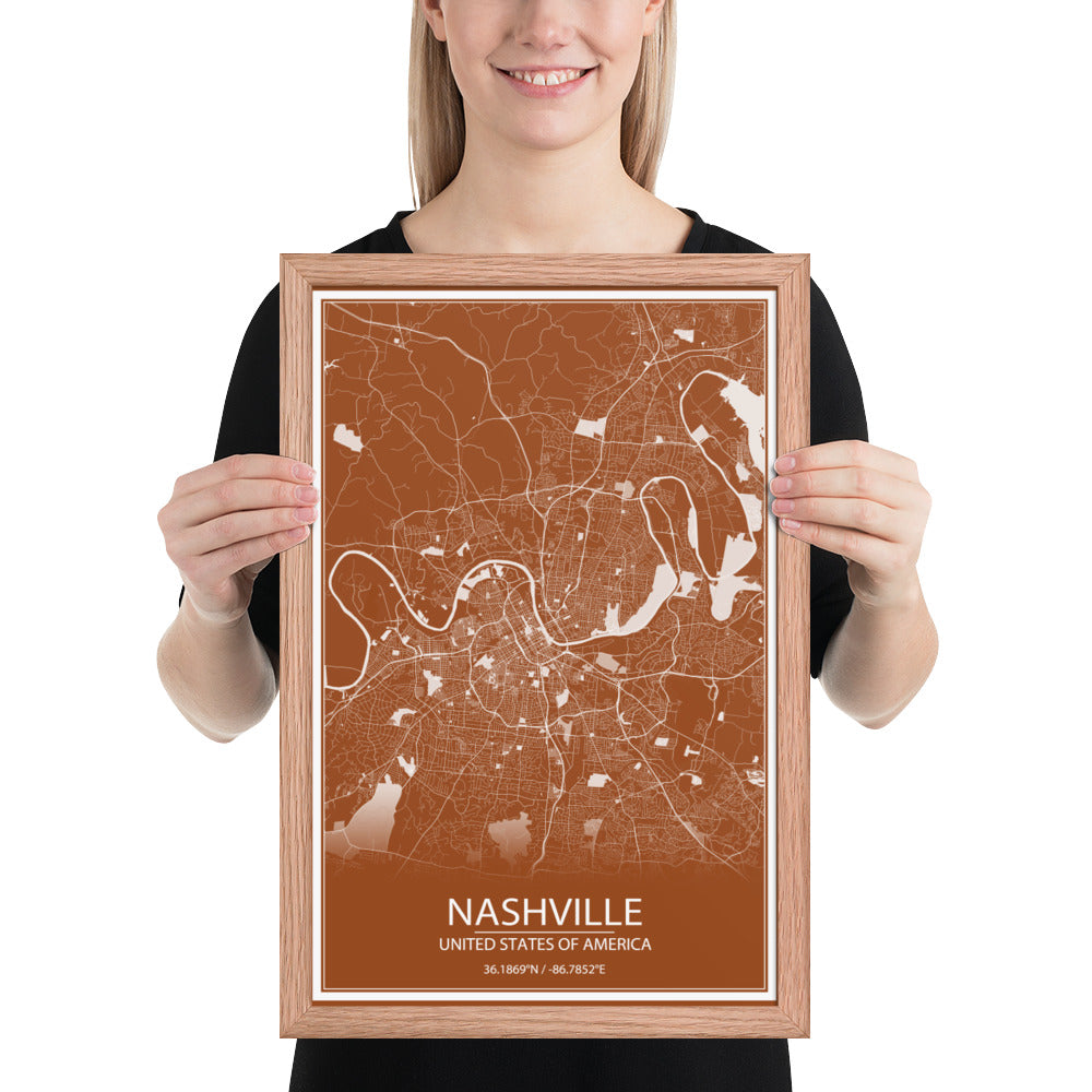 Nashville Brown and White Framed Map