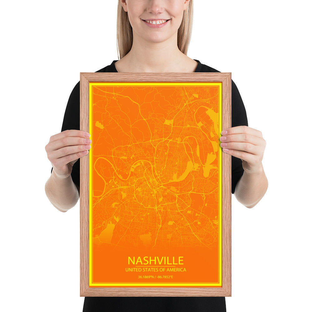 Nashville Orange and Yellow Framed Map