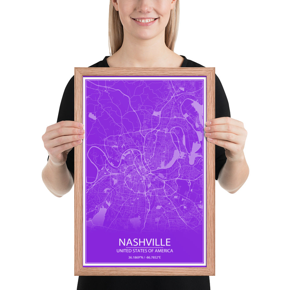 Nashville Purple and White Framed Map