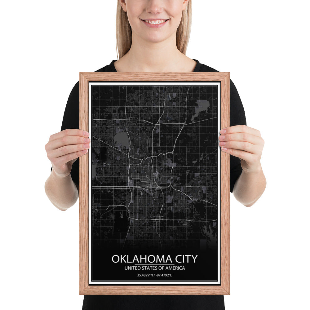 Oklahoma City Black Framed Map