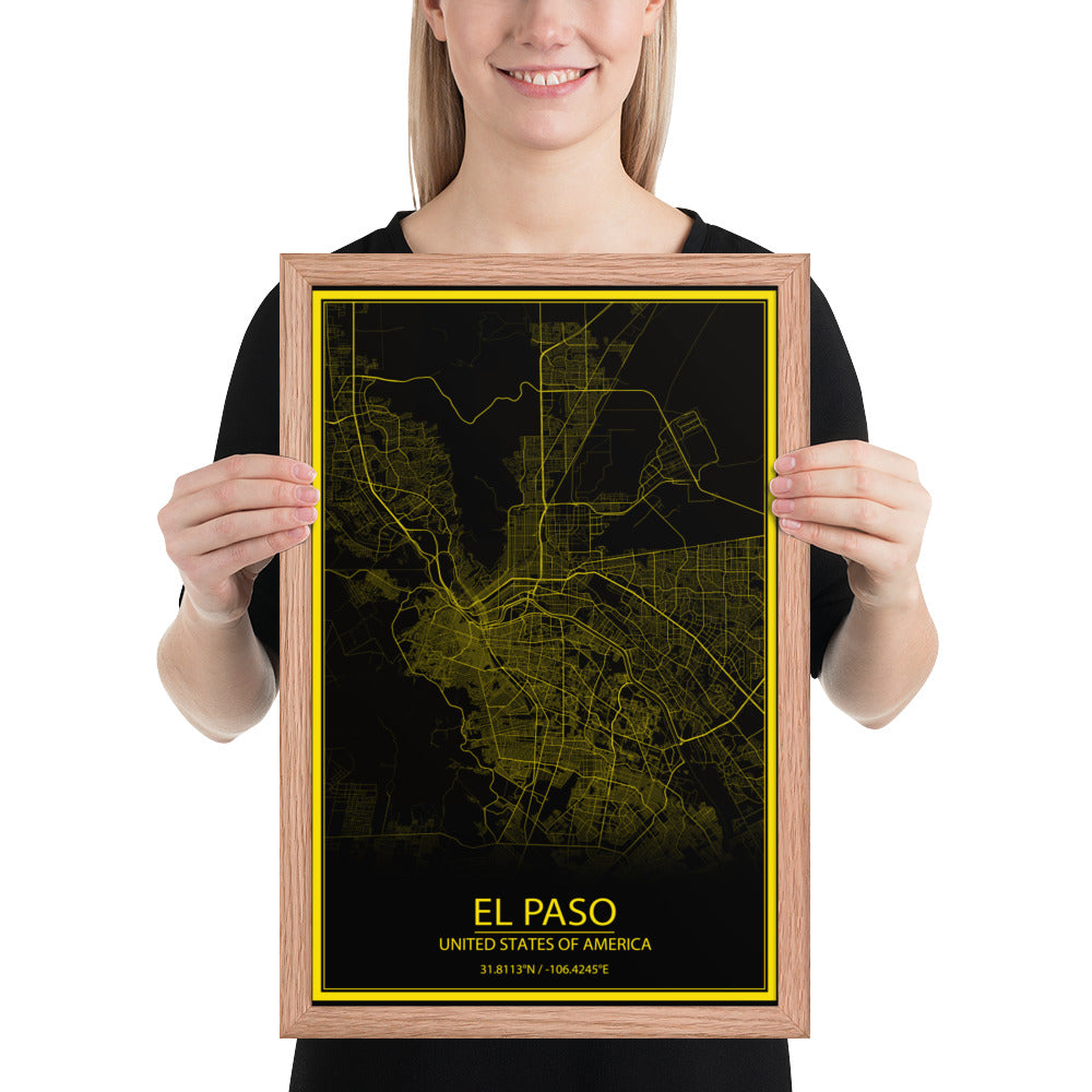 El Paso Black and Yellow Framed Map