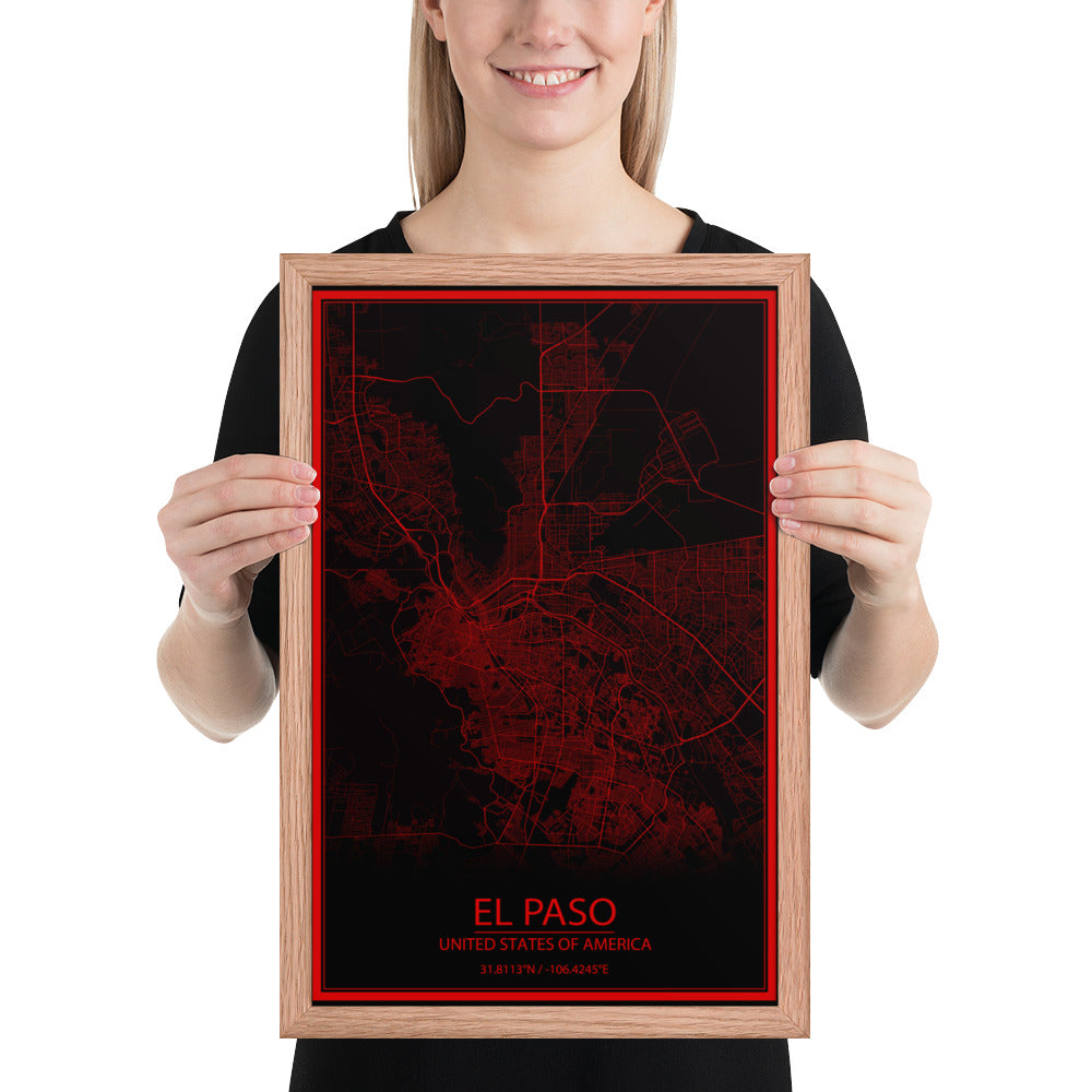 El Paso Black and Red Framed Map