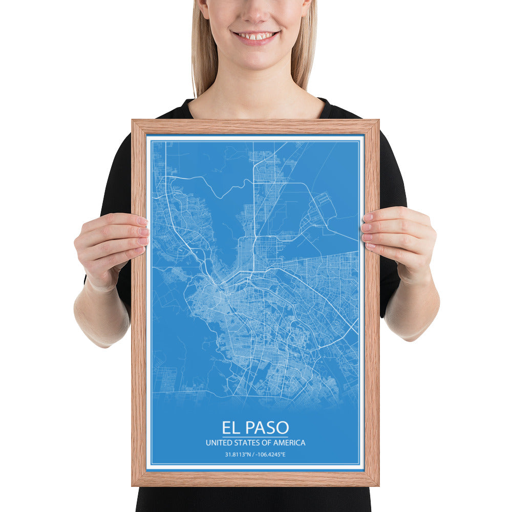 El Paso Blue and White Framed Map