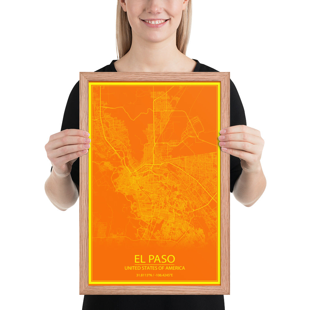 El Paso Orange and Yellow Framed Map