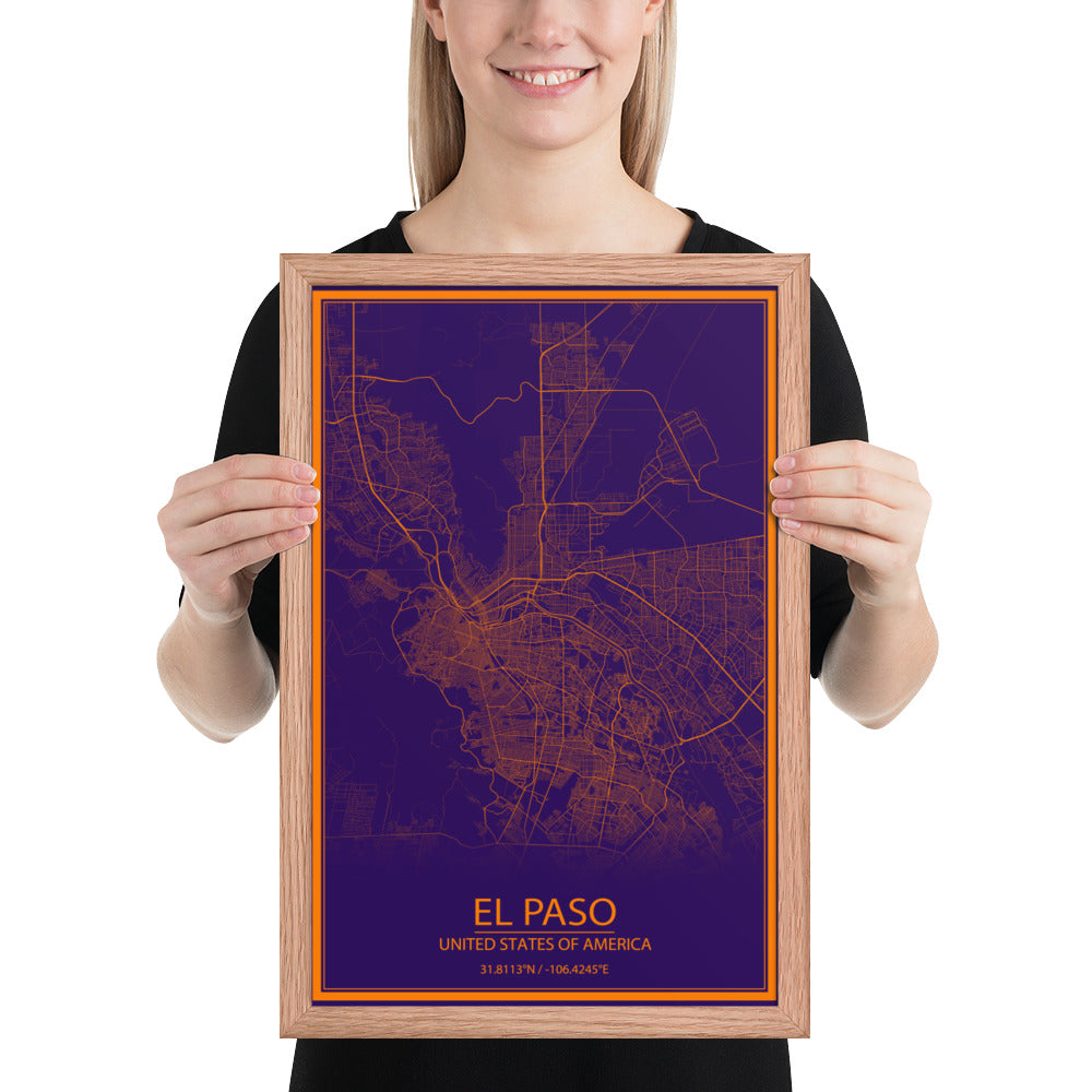 El Paso Purple and Orange Framed Map