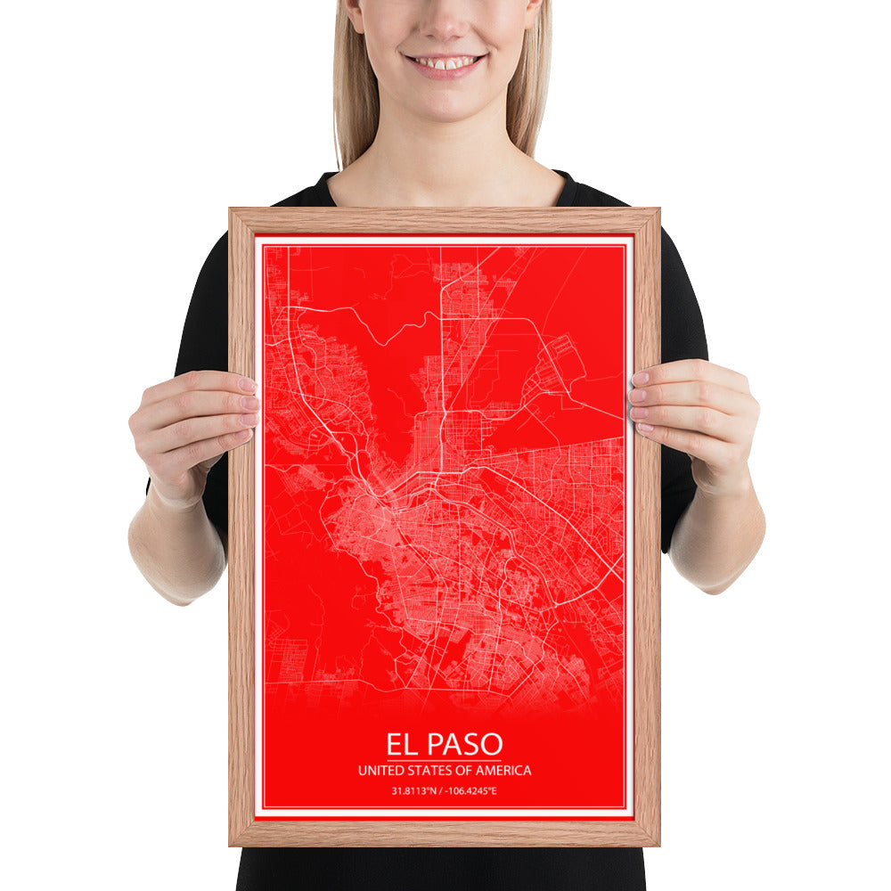 El Paso Red and White Framed Map