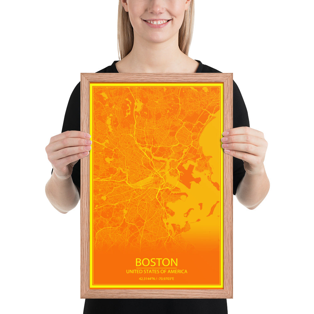 Boston Orange and Yellow Framed Map