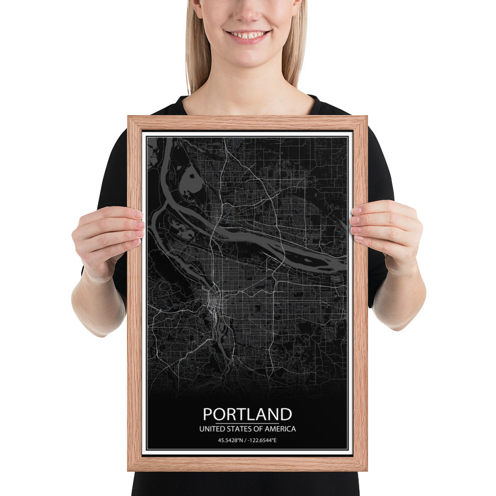 Portland Black Framed Map