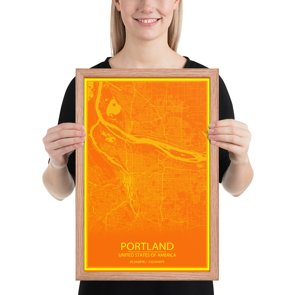 Portland Orange and Yellow Framed Map