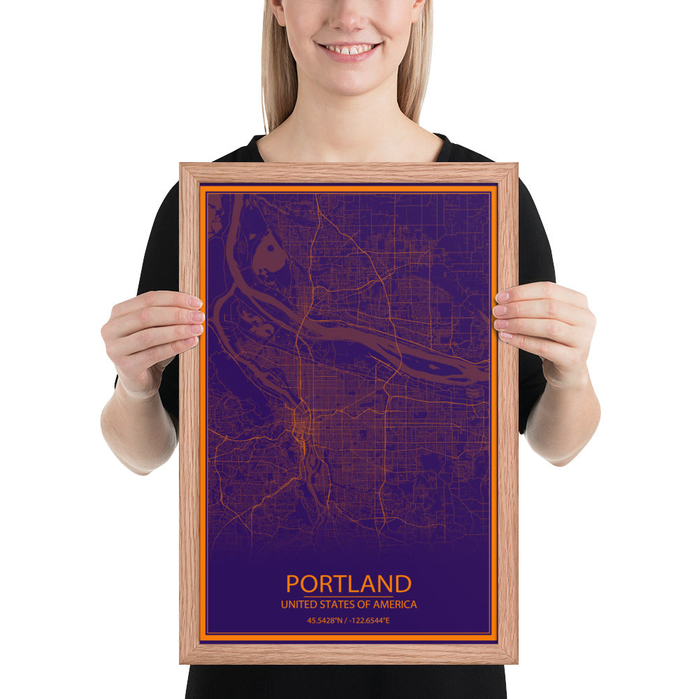 Portland Purple and Orange Framed Map