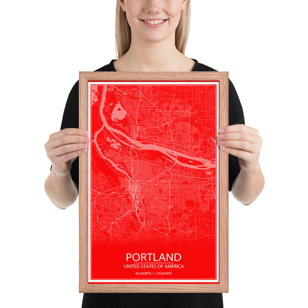 Portland Red and White Framed Map