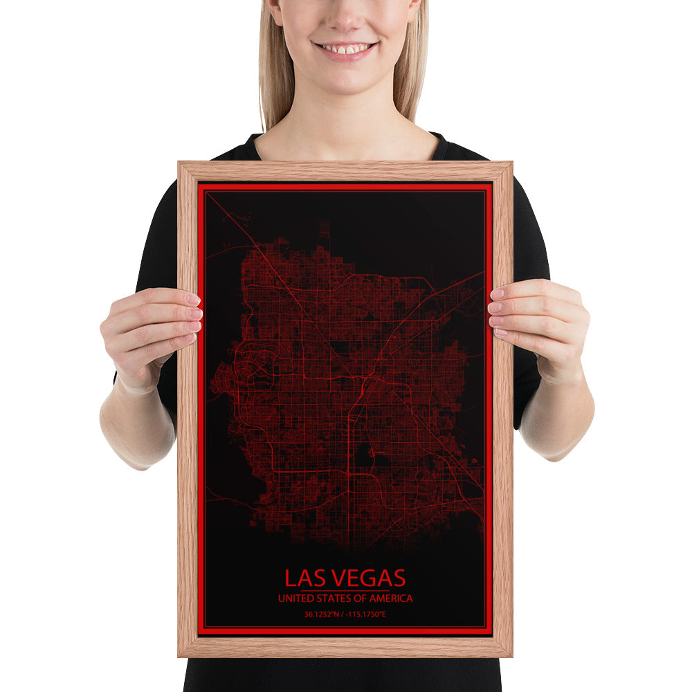 Las Vegas Black and Red Framed Map