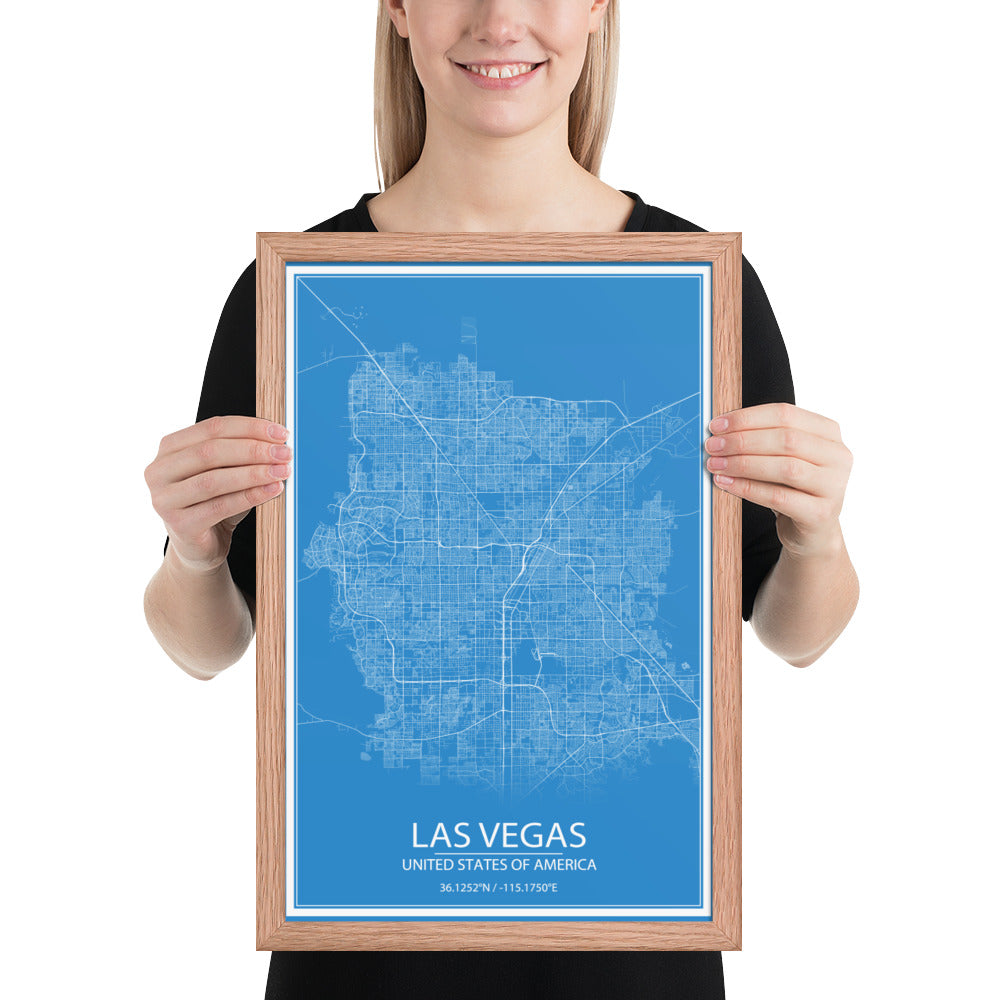 Las Vegas Blue and White Framed Map