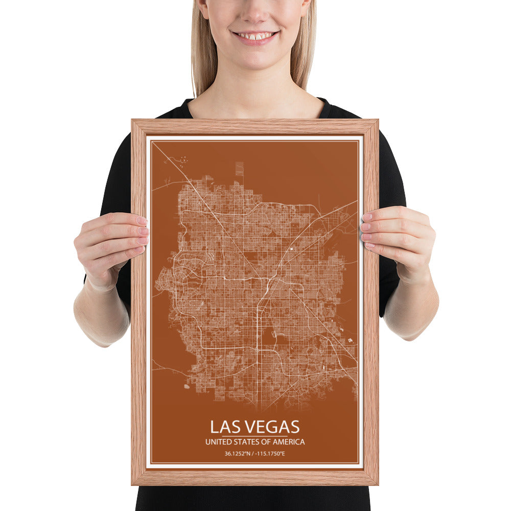 Las Vegas Brown and White Framed Map