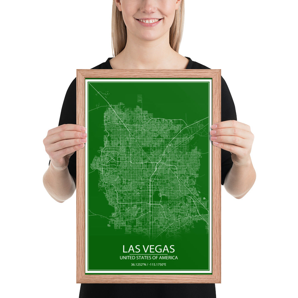 Las Vegas Green and White Framed Map