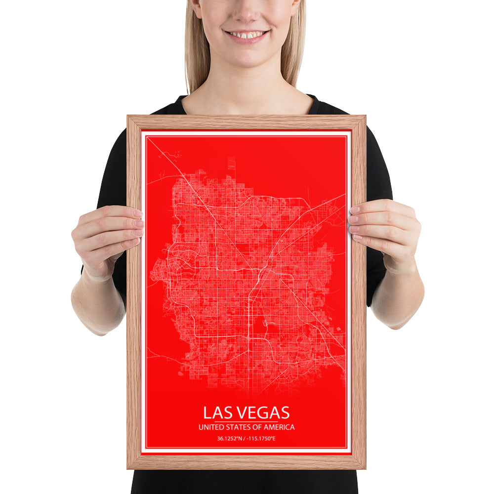 Las Vegas Red and White Framed Map