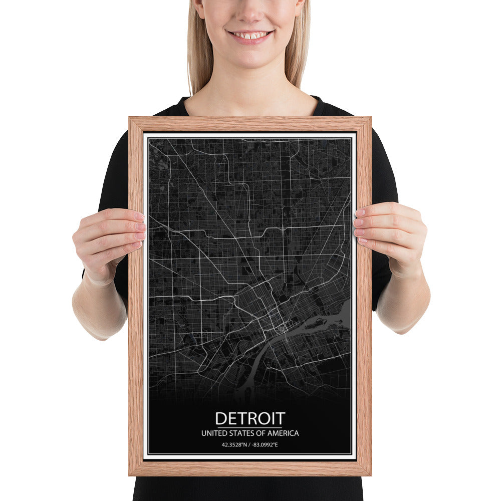 Detroit Black Framed Map