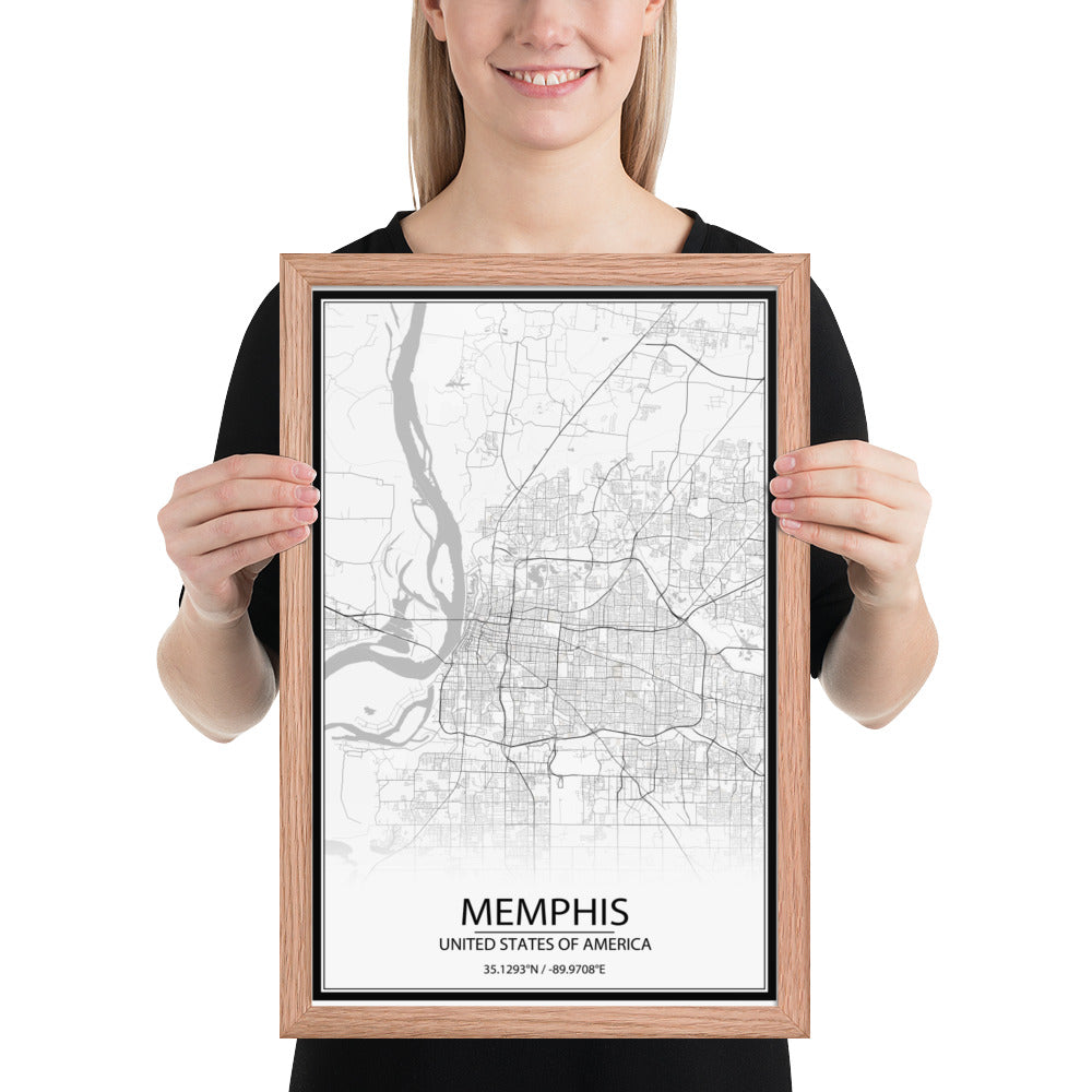 Memphis White Framed Map