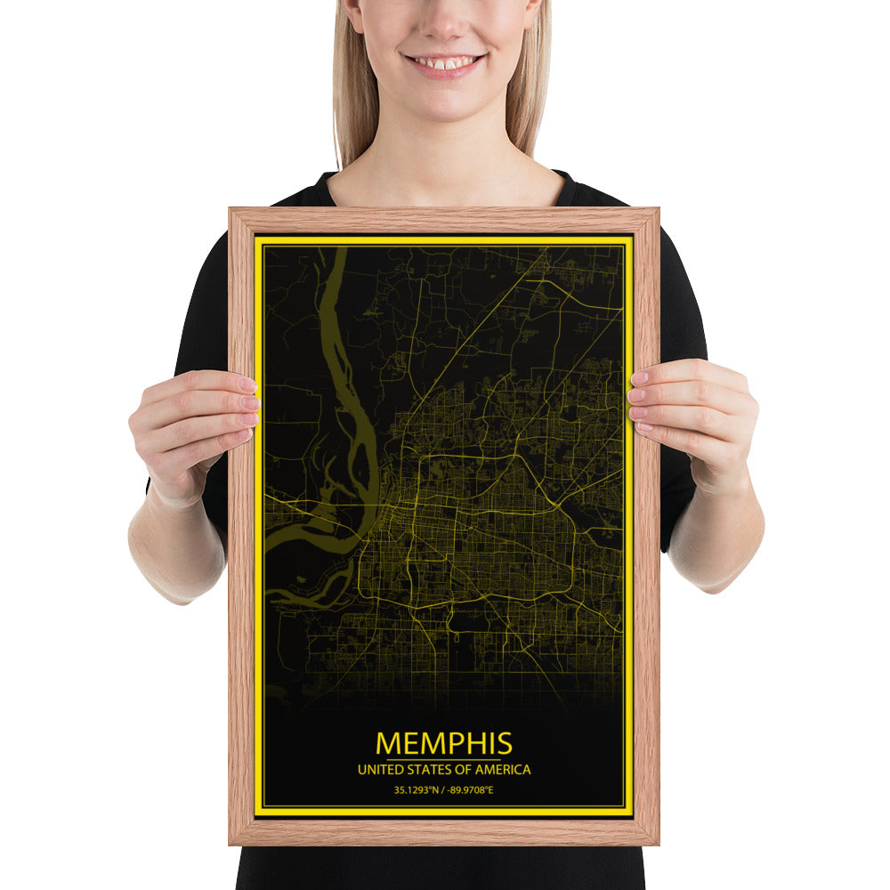 Memphis Black and Yellow Framed Map