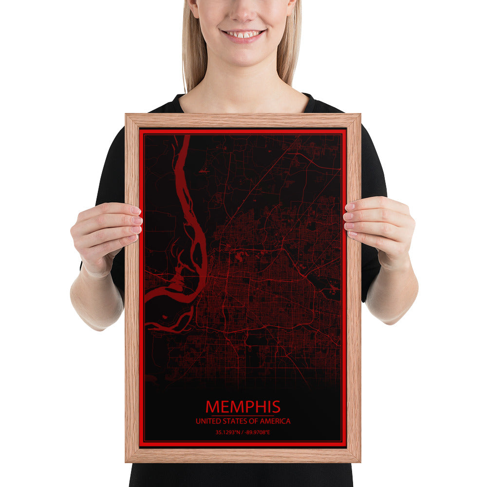 Memphis Black and Red Framed Map