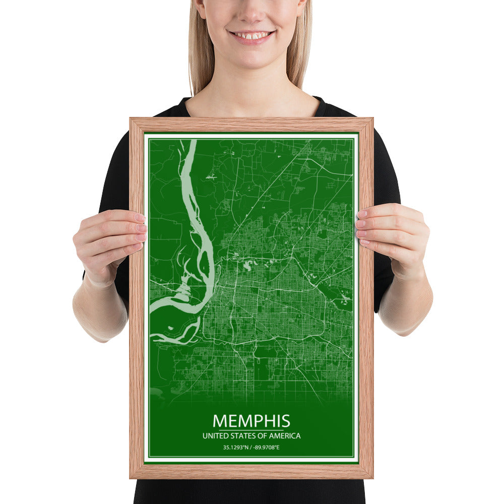 Memphis Green and White Framed Map