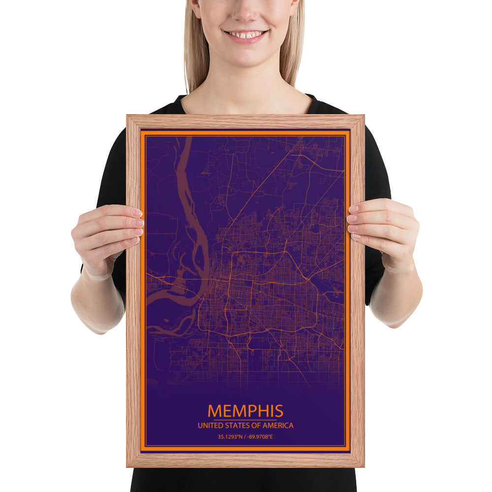 Memphis Purple and Orange Framed Map