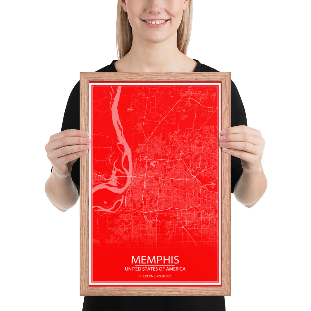 Memphis Red and White Framed Map