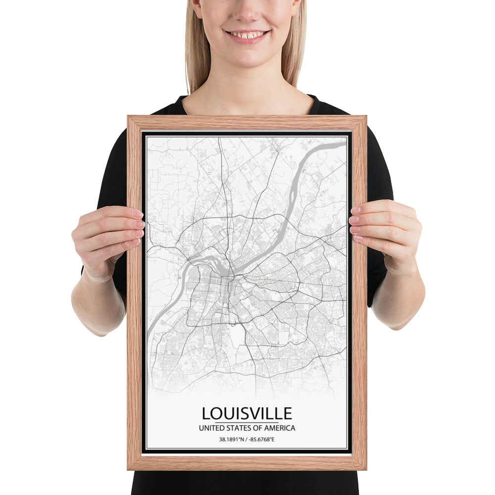 Louisville White Framed Map