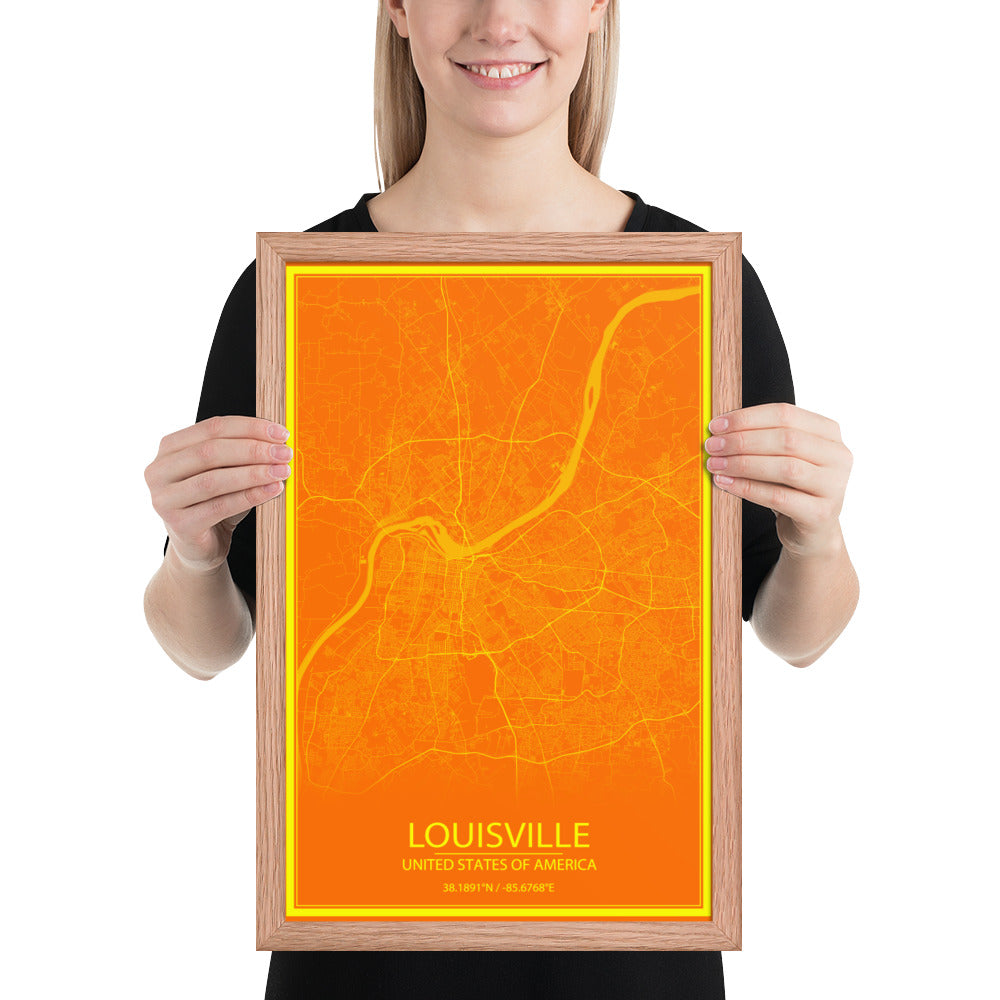 Louisville Orange and Yellow Framed Map