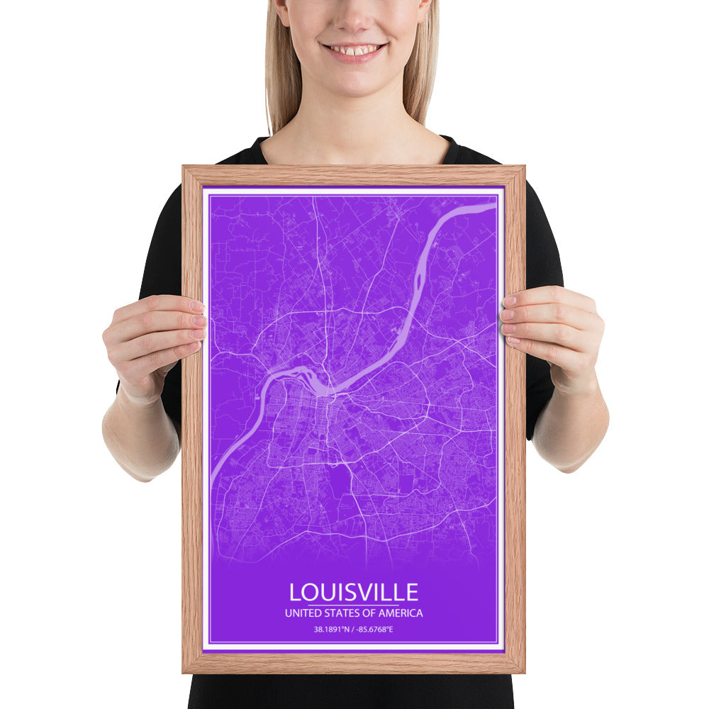 Louisville Purple and White Framed Map