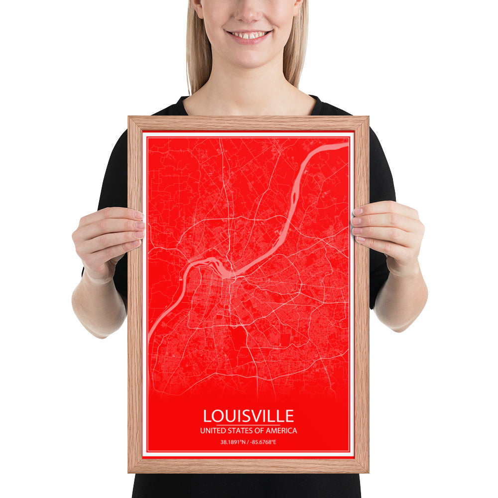 Louisville Red and White Framed Map