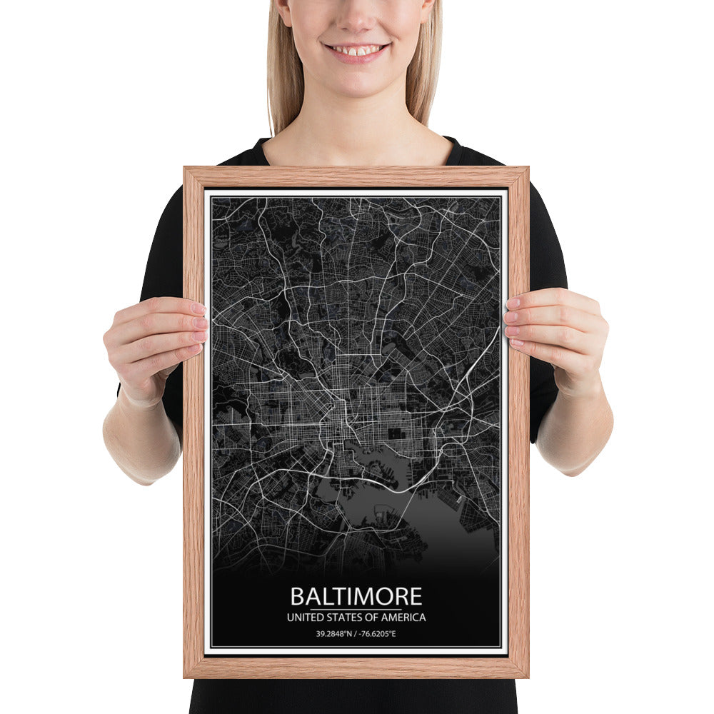 Baltimore Black Framed Map