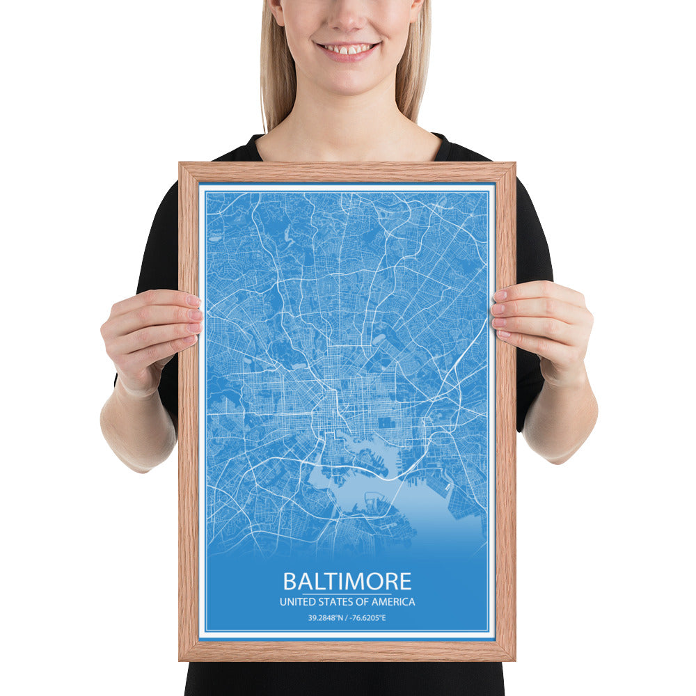 Baltimore Blue and White Framed Map