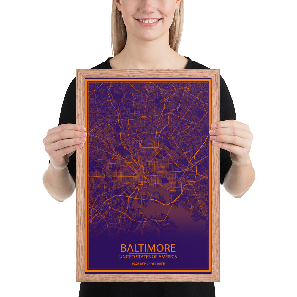 Baltimore Purple and Orange Framed Map