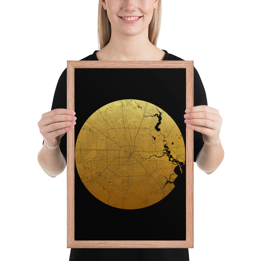 Houston Gold on Black Framed Map