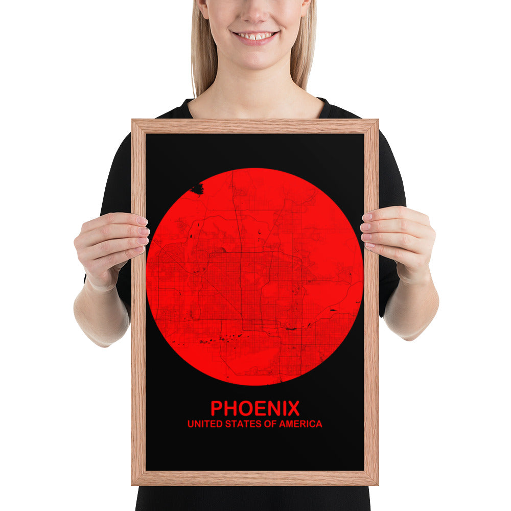 Phoenix Circular Red Framed Map