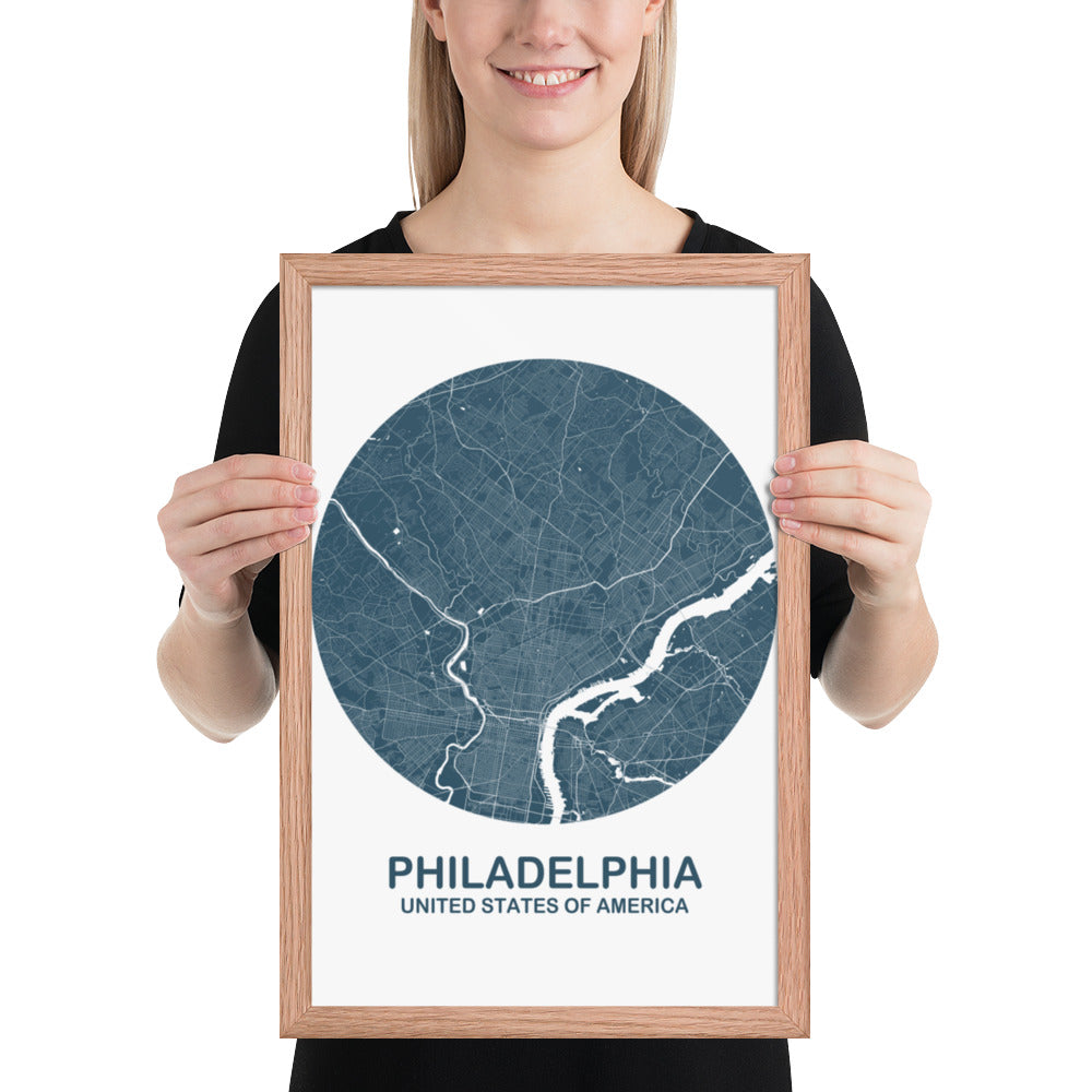 Philadelphia Circular Blue Framed Map